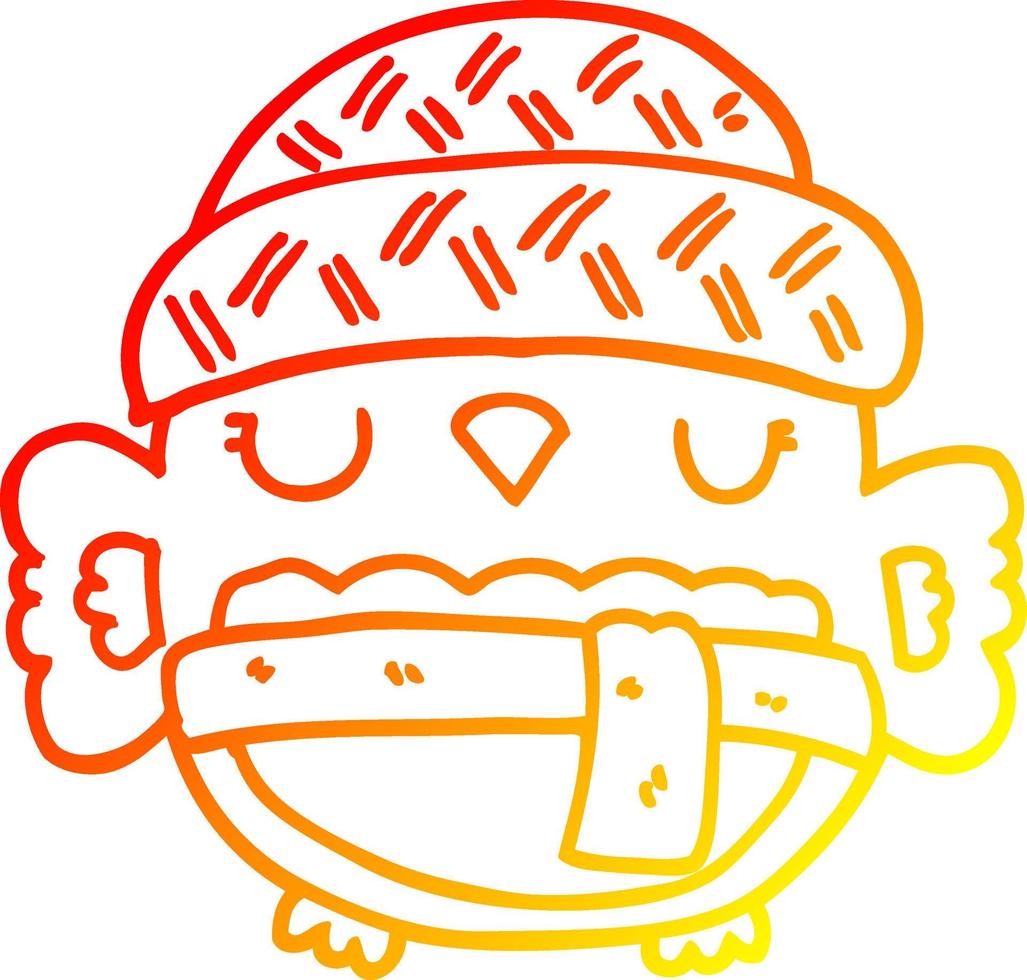 warm gradient line drawing cute cartoon owl in hat vector