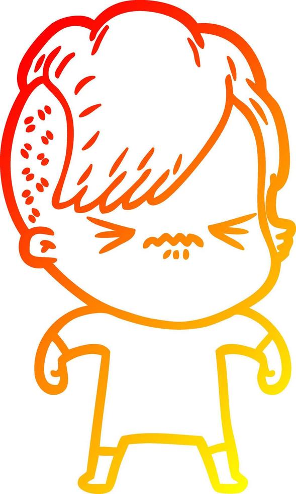 warm gradient line drawing cartoon annoyed hipster girl vector