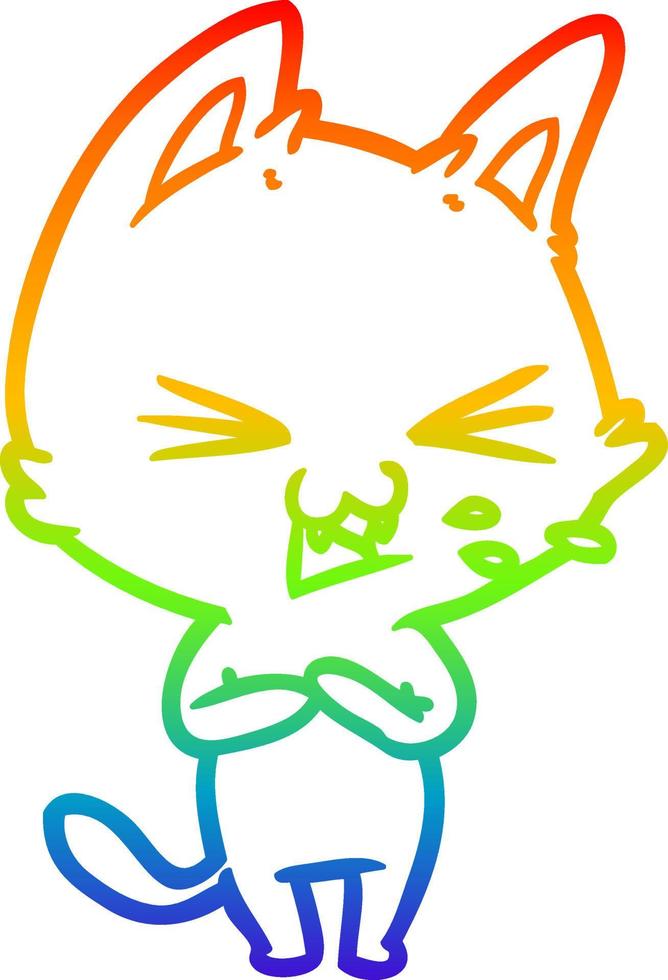 rainbow gradient line drawing cartoon cat hissing vector