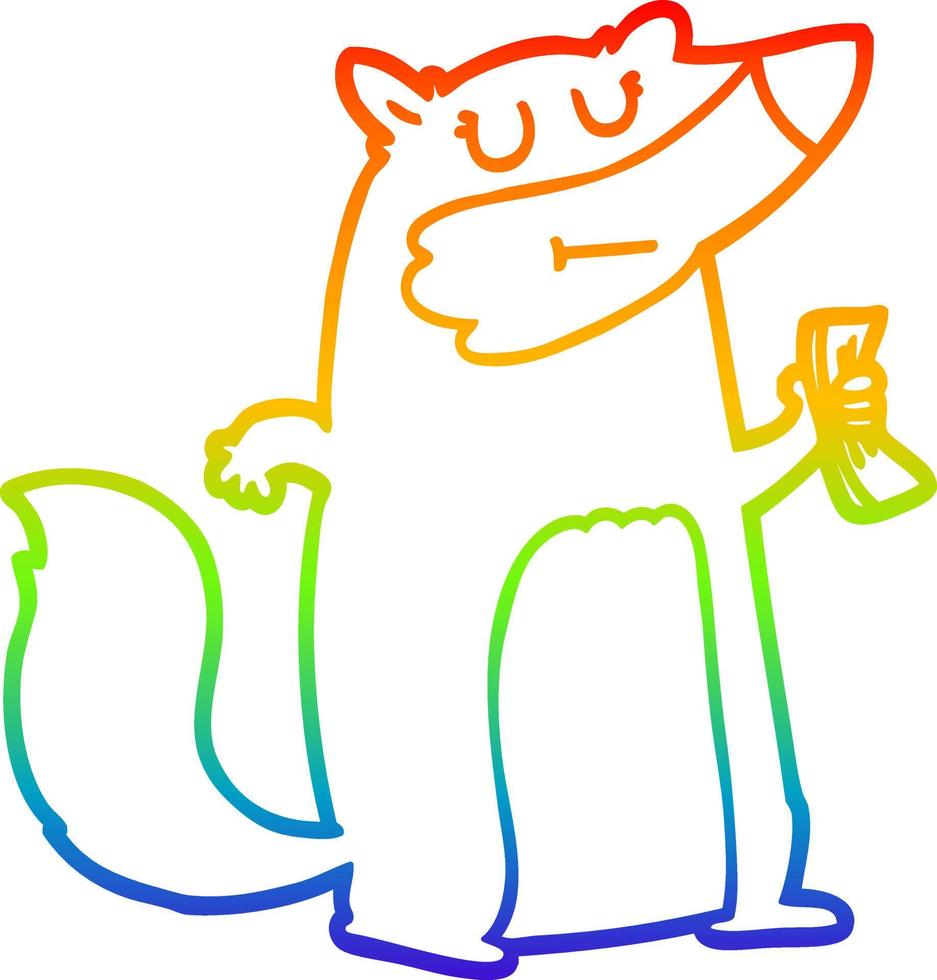 rainbow gradient line drawing cartoon badger holding cash vector