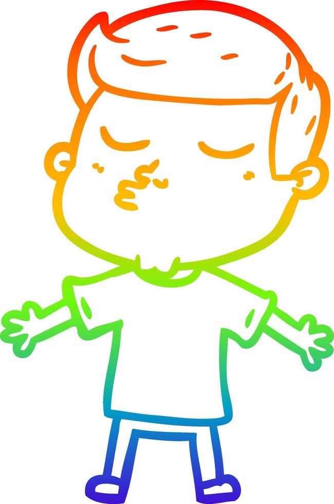 rainbow gradient line drawing cartoon model guy pouting vector
