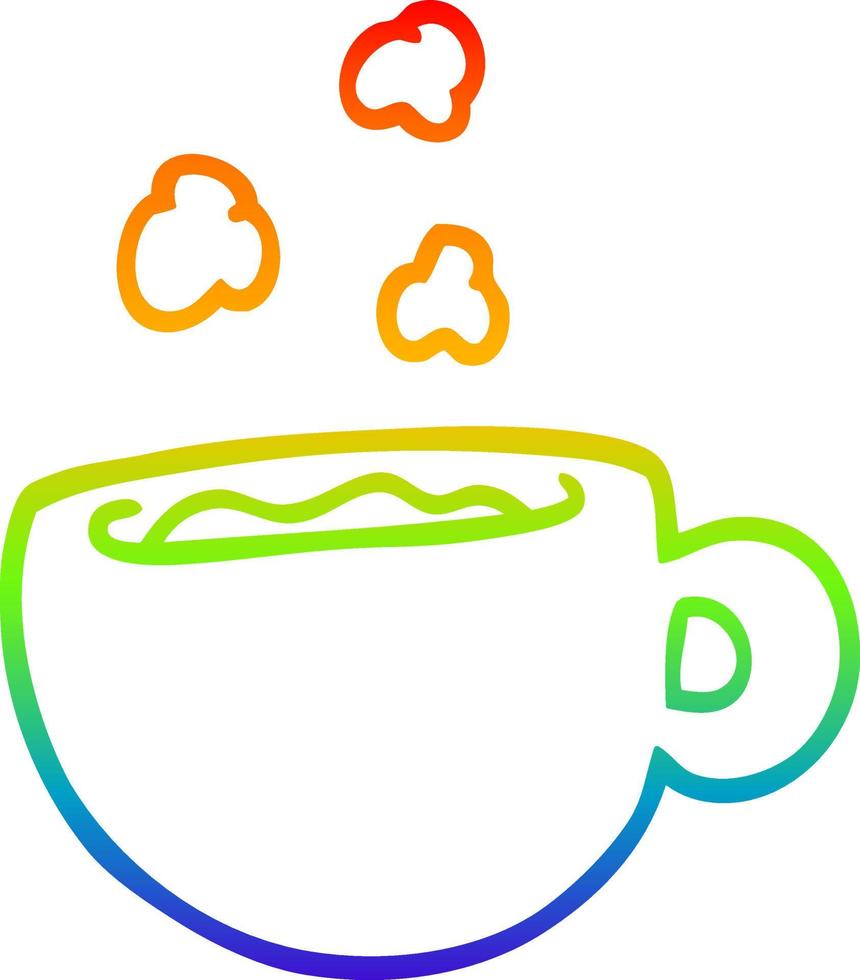 rainbow gradient line drawing cartoon coffee cup vector