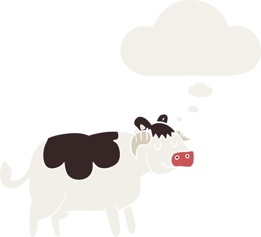cartoon cow and thought bubble in retro style vector