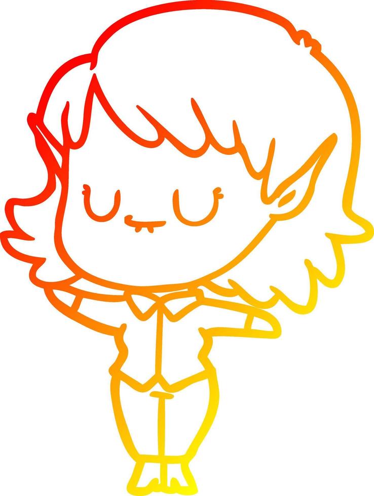 warm gradient line drawing happy cartoon elf girl vector