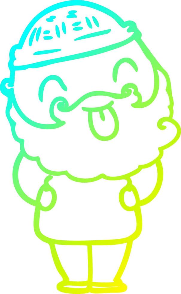 cold gradient line drawing man with beard sticking out tongue vector