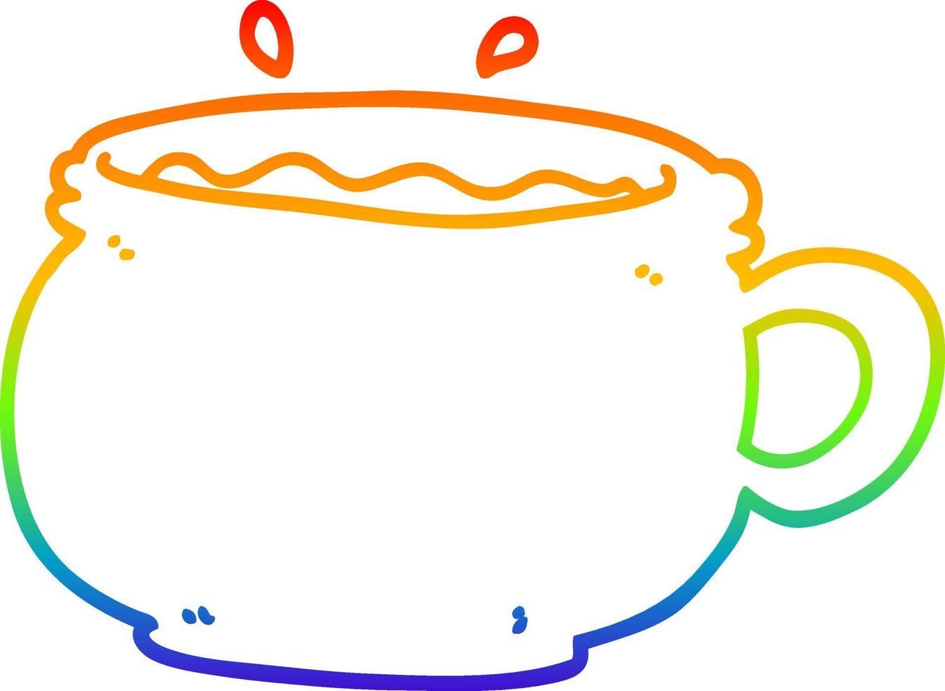 dibujo de línea de gradiente de arco iris taza de café caliente de dibujos animados vector