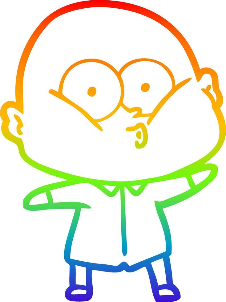 rainbow gradient line drawing cartoon bald man staring vector