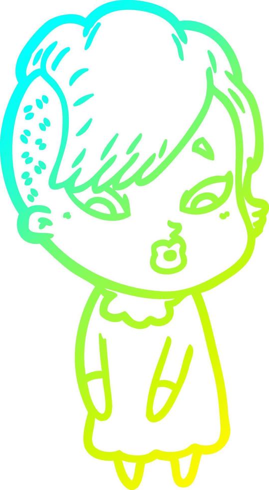 cold gradient line drawing cartoon surprised girl vector