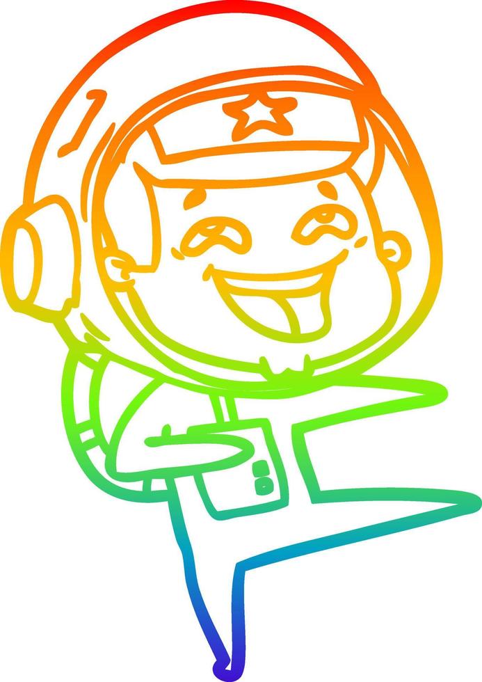 rainbow gradient line drawing cartoon laughing astronaut vector