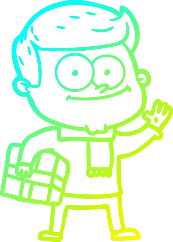 cold gradient line drawing cartoon happy man vector