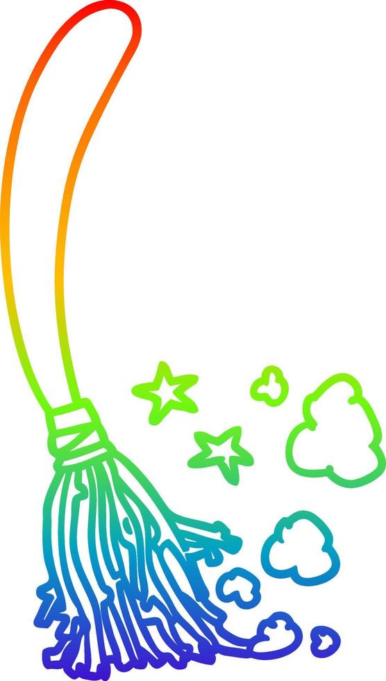rainbow gradient line drawing halloween witches broom vector