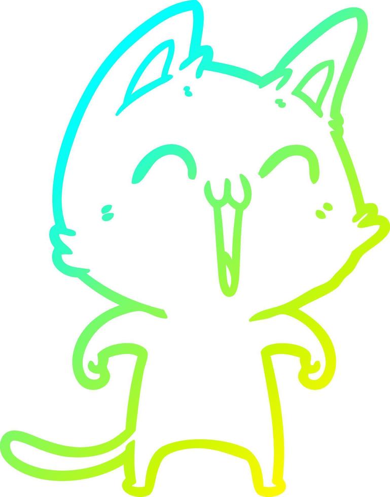 cold gradient line drawing happy cartoon cat meowing vector