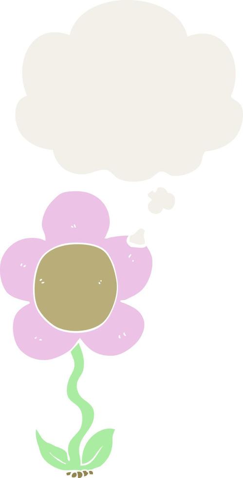 flor de dibujos animados y burbuja de pensamiento en estilo retro vector