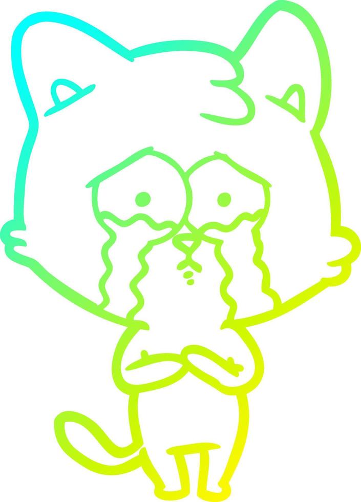 cold gradient line drawing cartoon crying cat vector