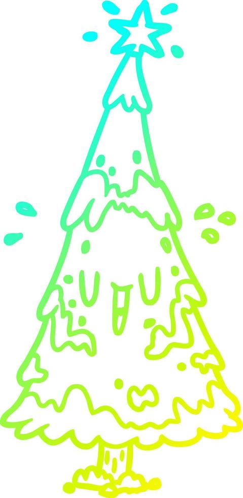 cold gradient line drawing snowy christmas tree with happy face vector