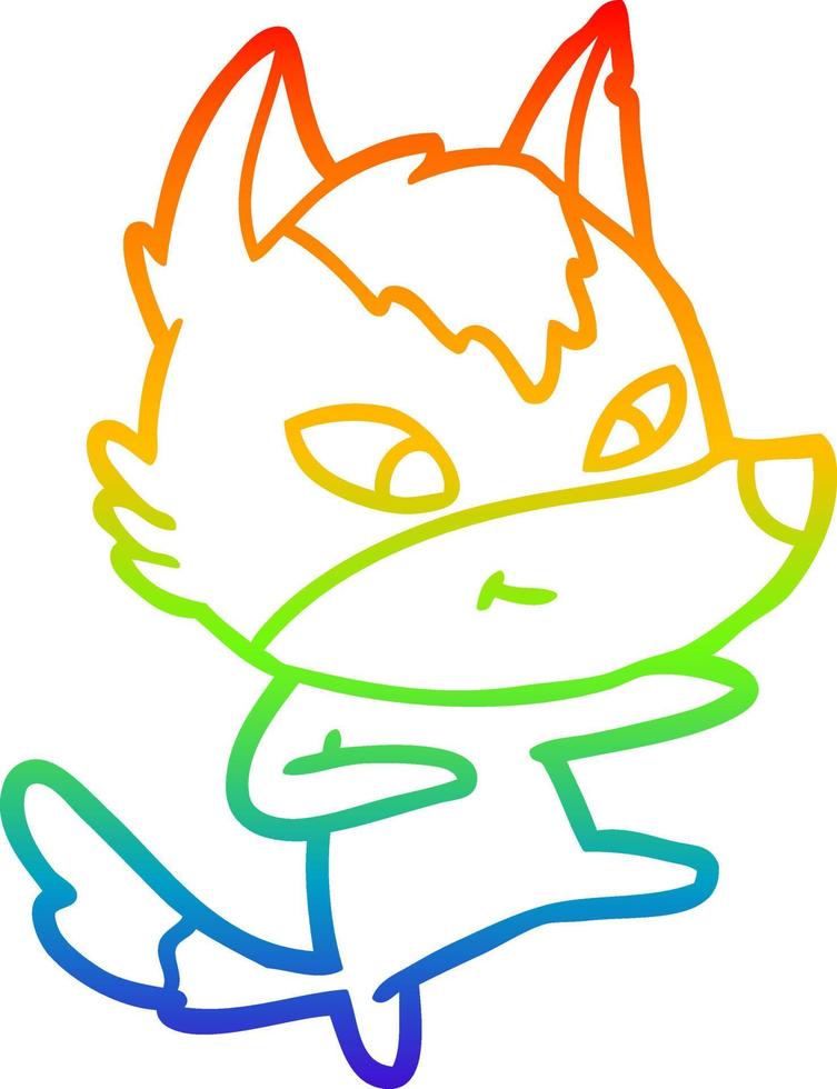 rainbow gradient line drawing friendly cartoon wolf dancing vector