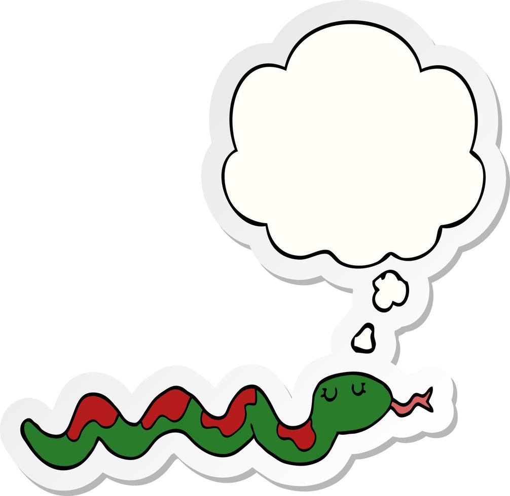 cartoon snake and thought bubble as a printed sticker vector