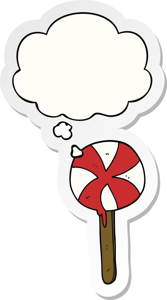 cartoon lollipop and thought bubble as a printed sticker vector