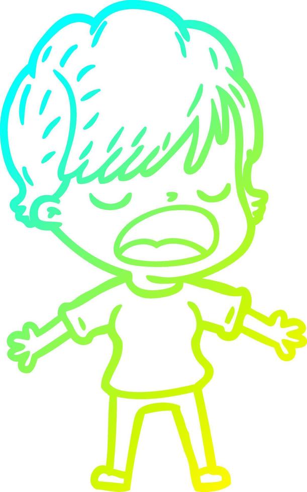 cold gradient line drawing cartoon woman talking vector