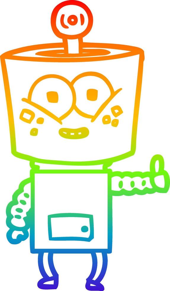 rainbow gradient line drawing happy cartoon robot giving thumbs up vector