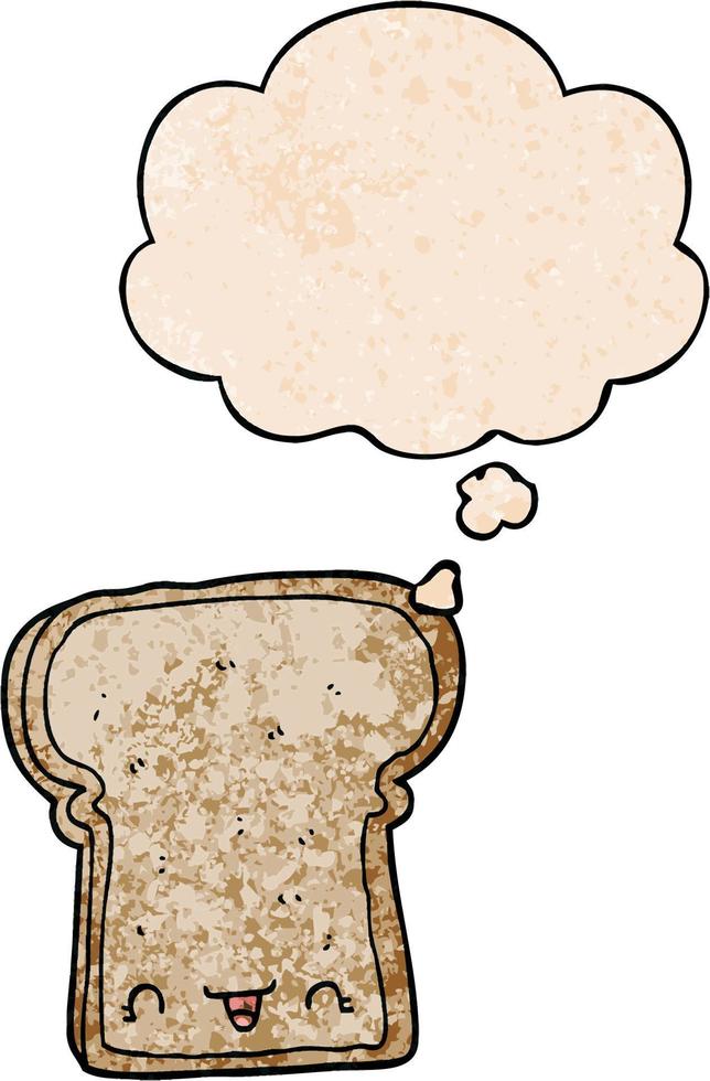 cute cartoon slice of bread and thought bubble in grunge texture pattern style vector