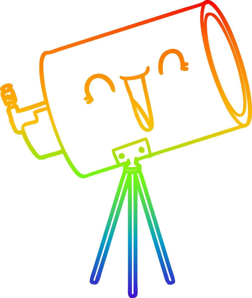 rainbow gradient line drawing cartoon telescope with face vector