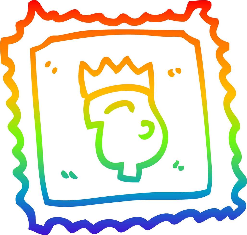 rainbow gradient line drawing cartoon stamp with royal face vector