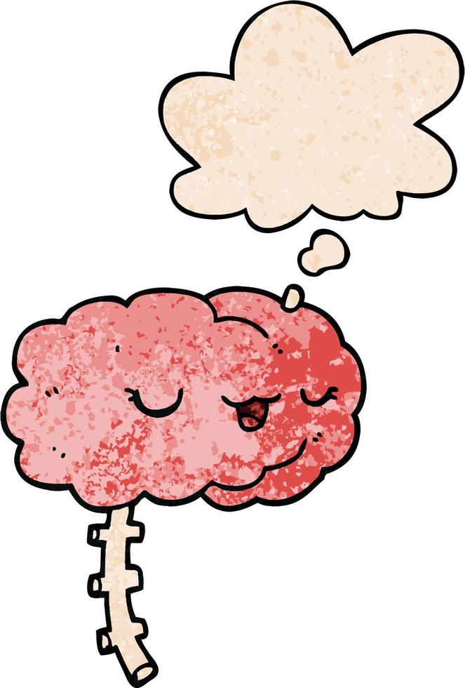 happy cartoon brain and thought bubble in grunge texture pattern style vector