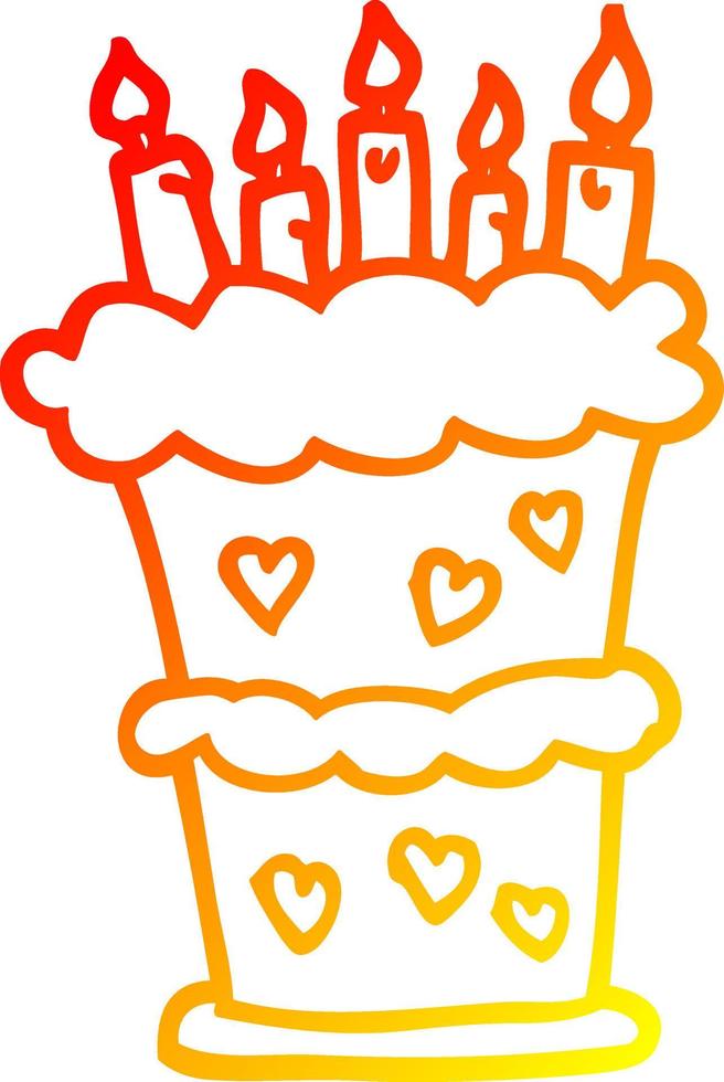 warm gradient line drawing cartoon birthday cake vector