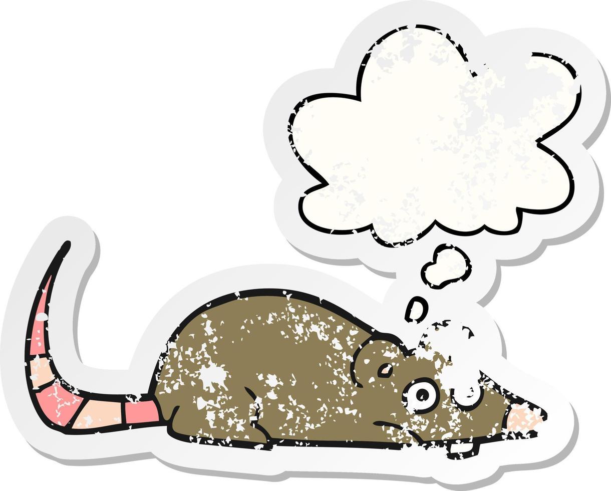 cartoon mouse and thought bubble as a distressed worn sticker vector