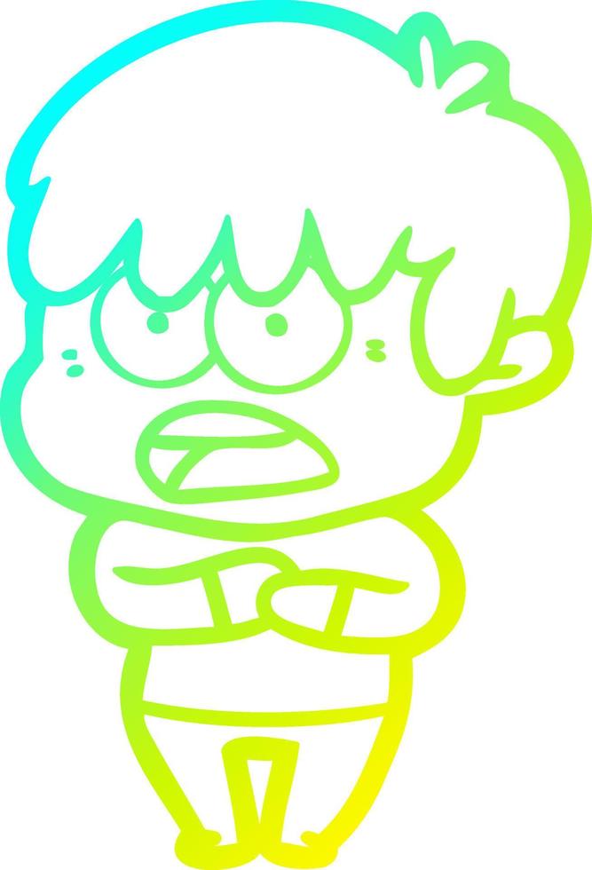 cold gradient line drawing worried cartoon boy vector