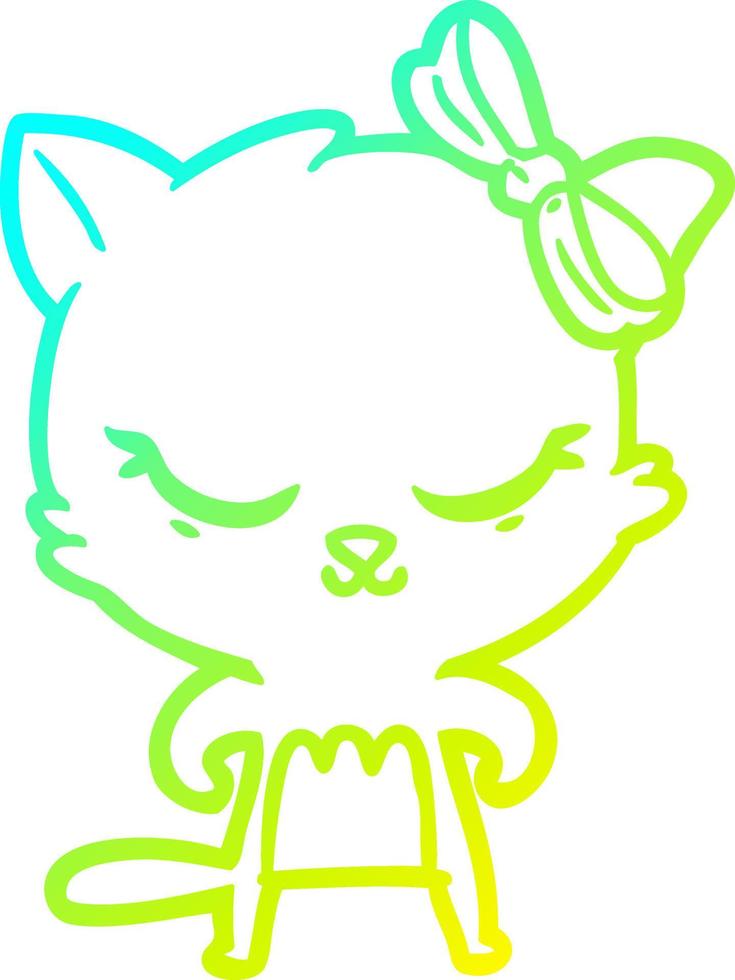 cold gradient line drawing cute cartoon cat with bow vector