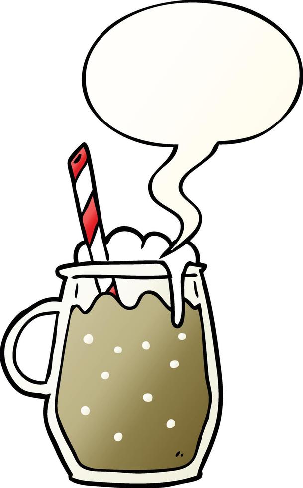 cartoon glass of root beer and straw and speech bubble in smooth gradient style vector