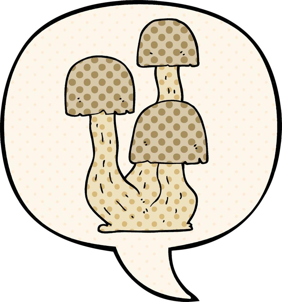 cartoon mushroom and speech bubble in comic book style vector
