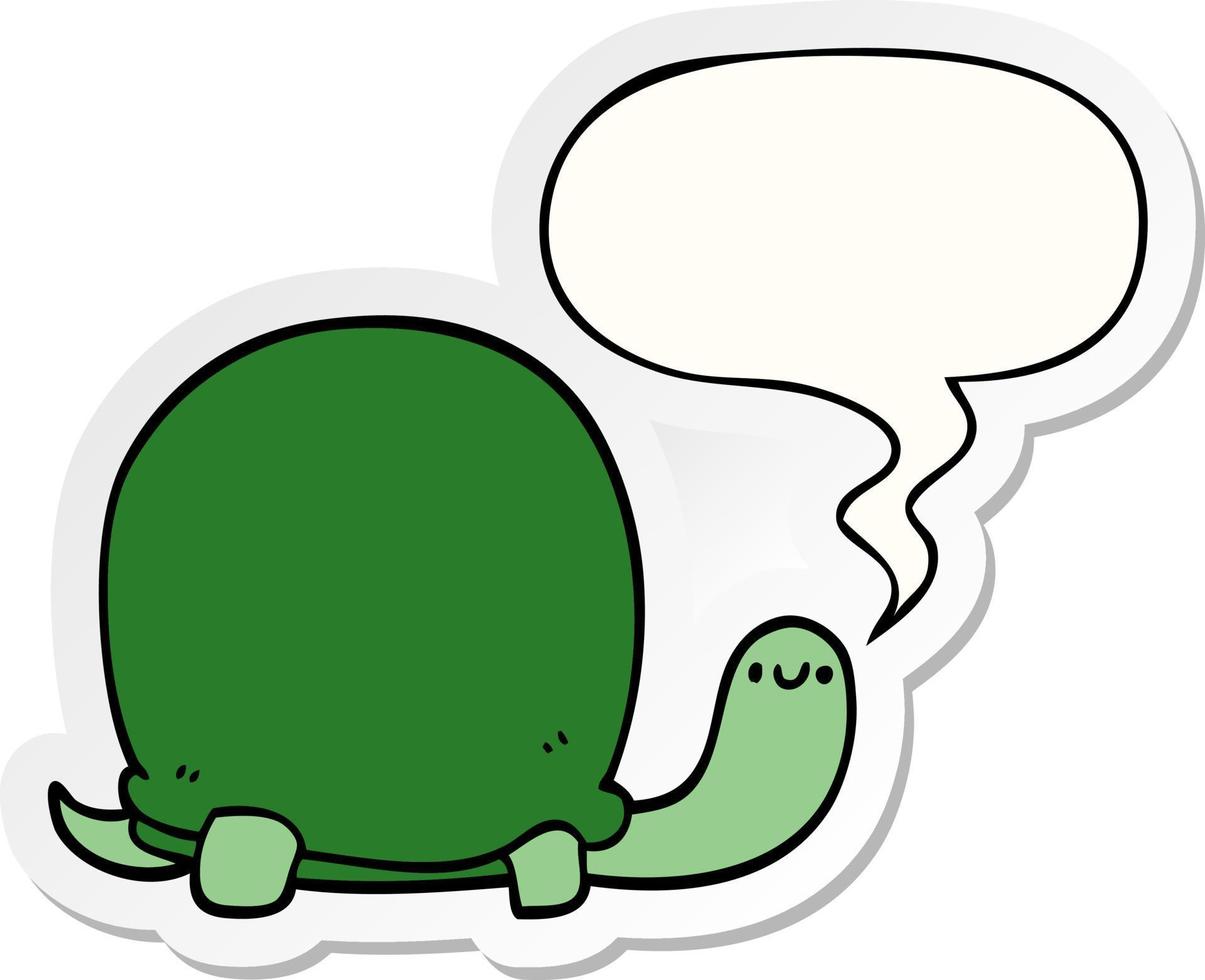 cute cartoon tortoise and speech bubble sticker vector