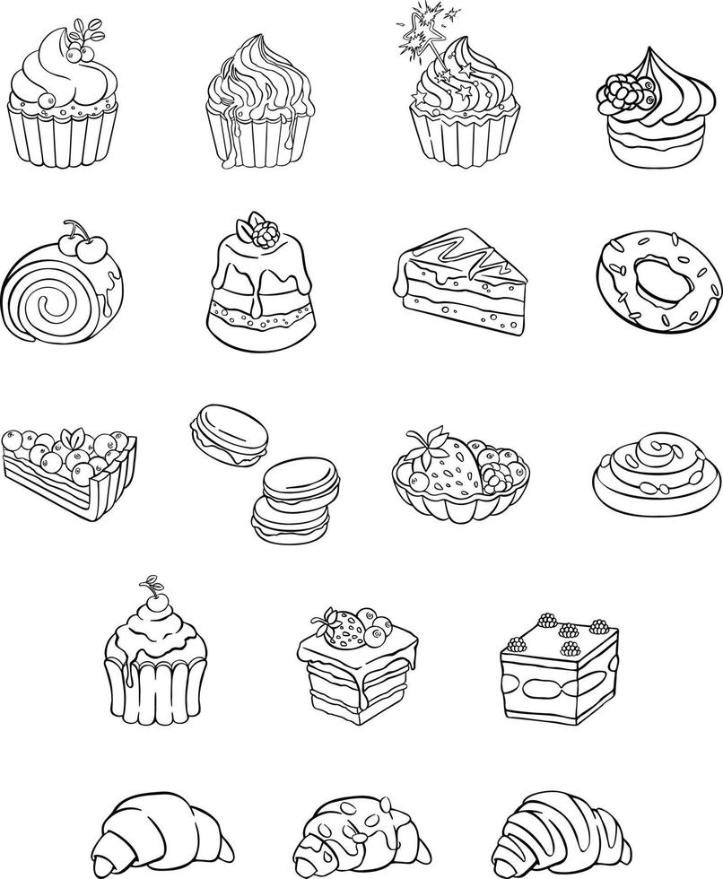 set of sweets cake dessert, hand-drawn illustration vector