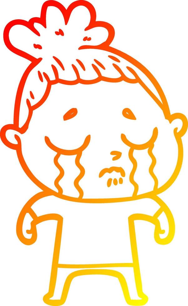 warm gradient line drawing cartoon crying woman vector