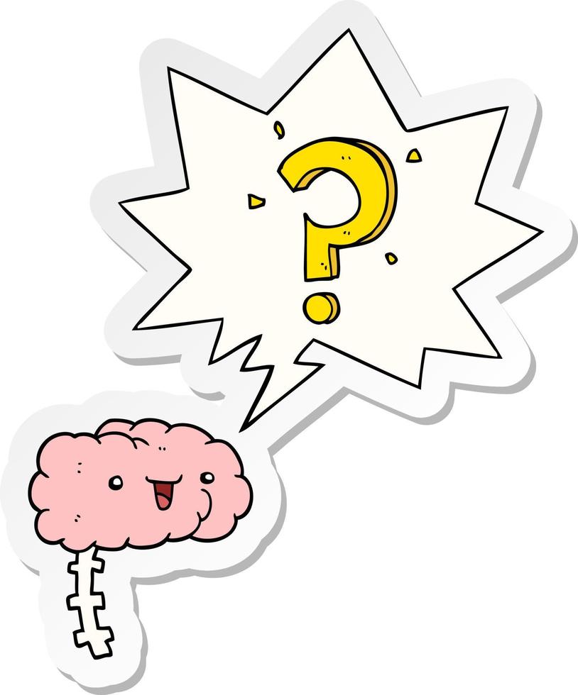 cartoon curious brain and speech bubble sticker vector