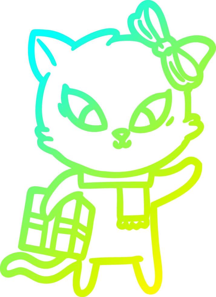 cold gradient line drawing cartoon cat vector