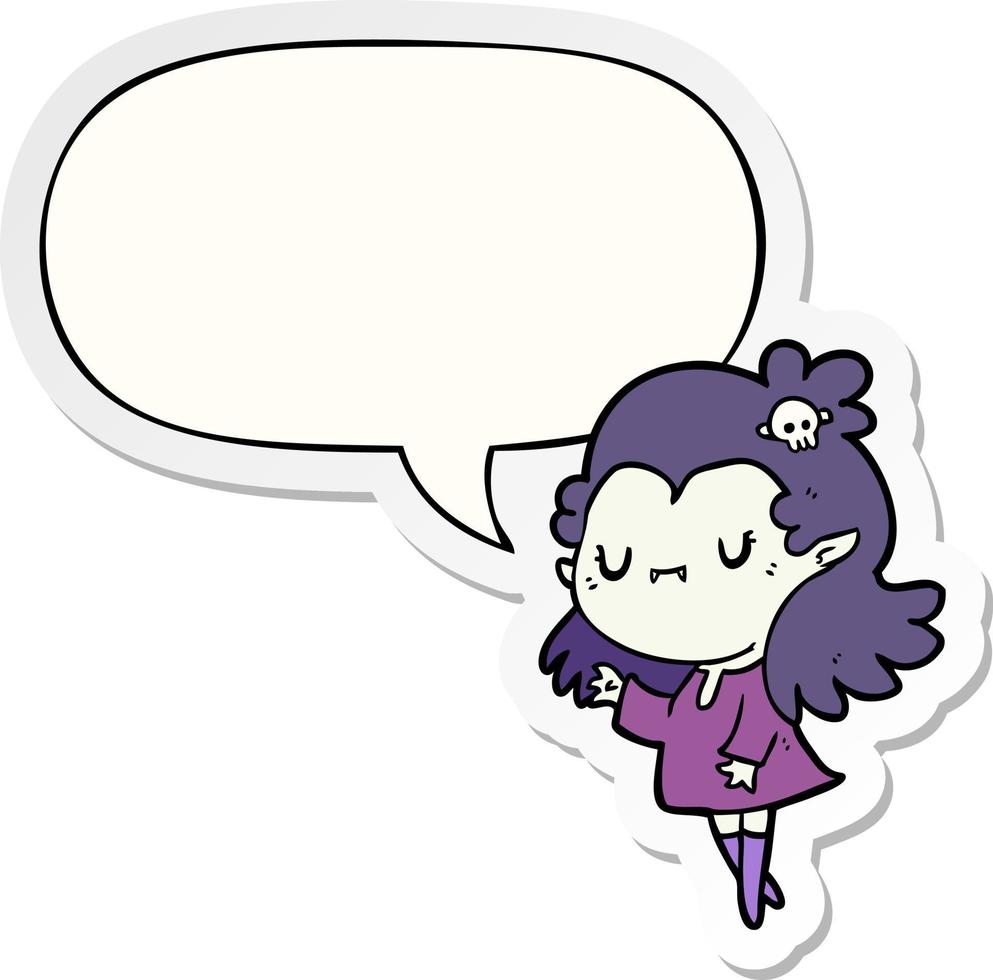 cute cartoon vampire girl and speech bubble sticker vector