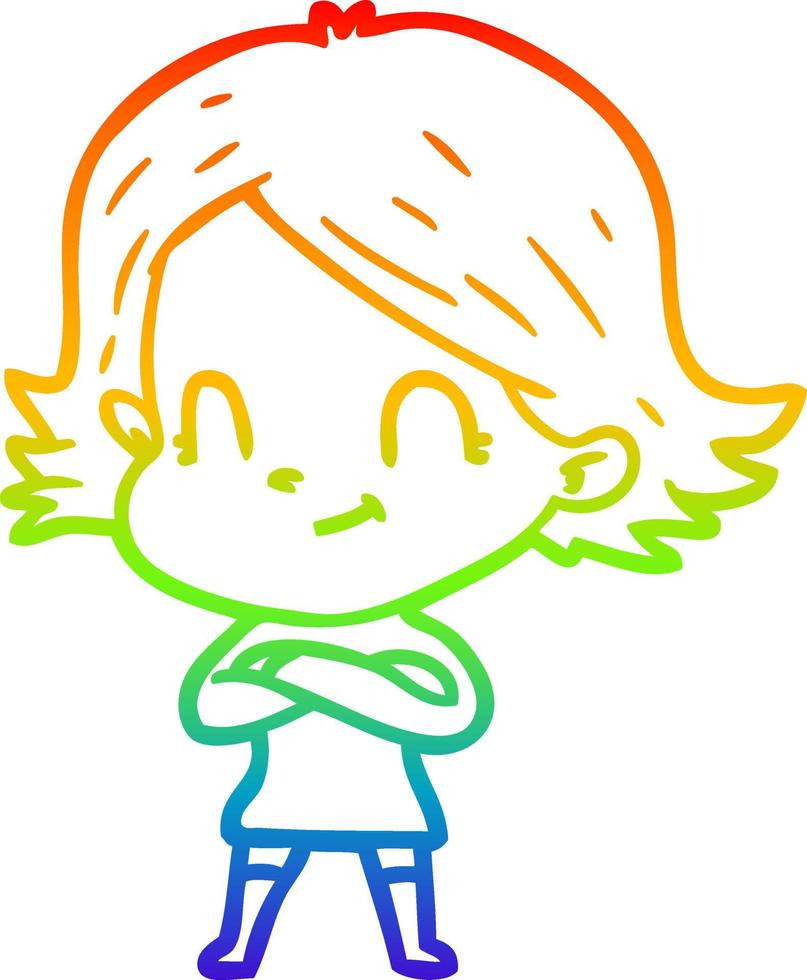 rainbow gradient line drawing cartoon friendly girl vector