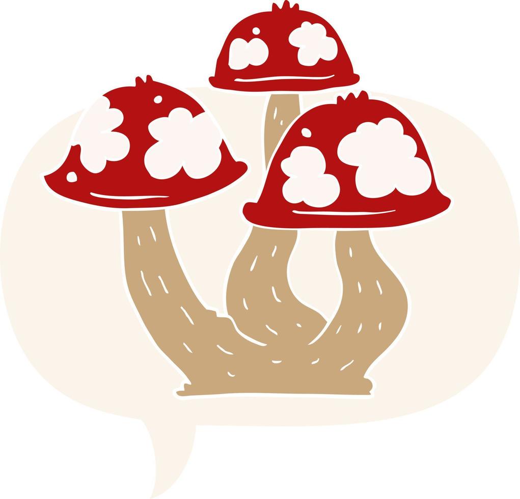 cartoon mushrooms and speech bubble in retro style vector