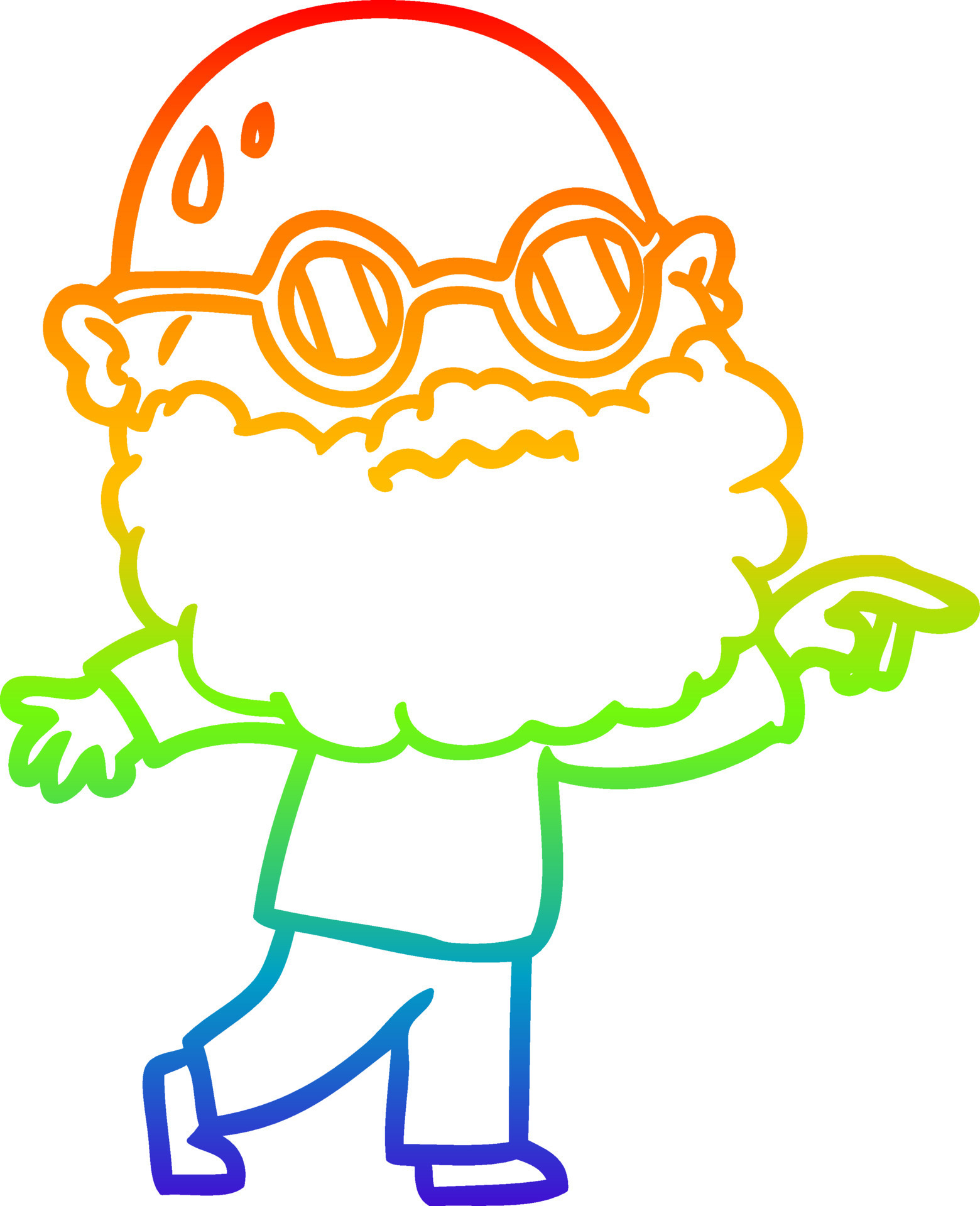 rainbow gradient line drawing cartoon worried man with beard and spectacles  pointing finger 10769568 Vector Art at Vecteezy