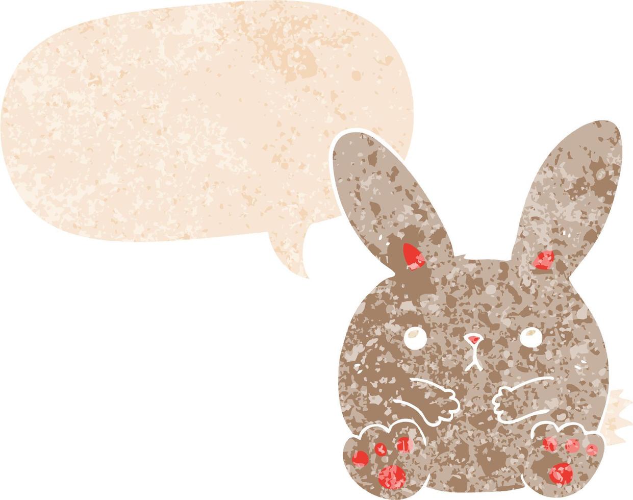 cartoon rabbit and speech bubble in retro textured style vector