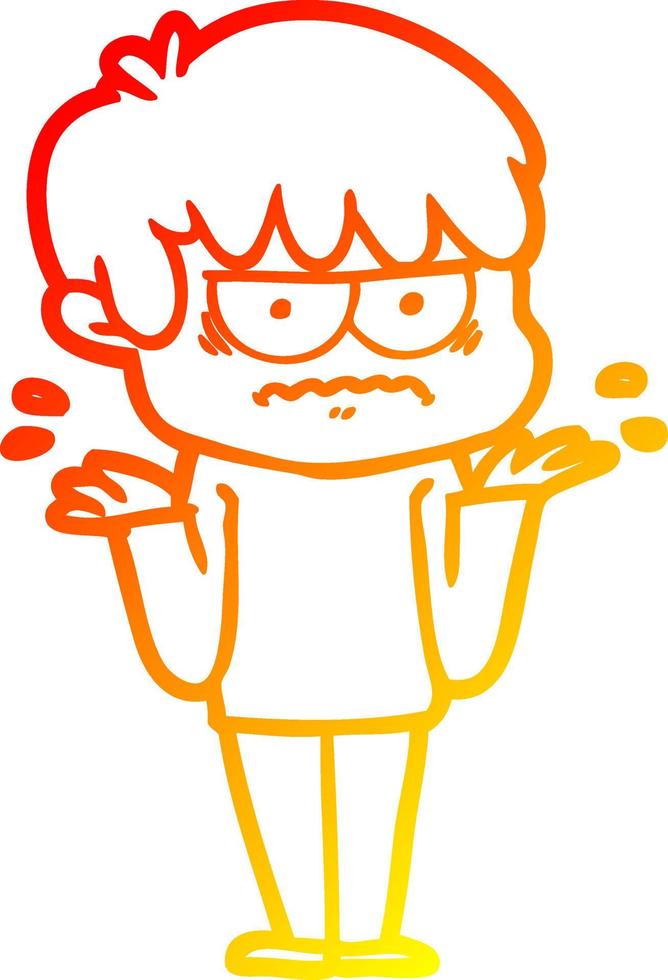 warm gradient line drawing annoyed cartoon boy vector
