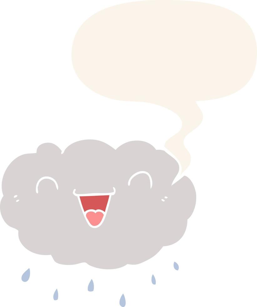 happy cartoon cloud and speech bubble in retro style vector