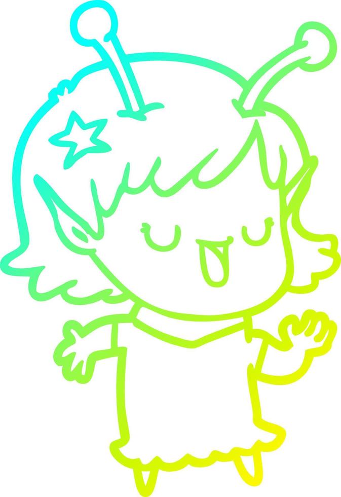 cold gradient line drawing happy alien girl cartoon vector