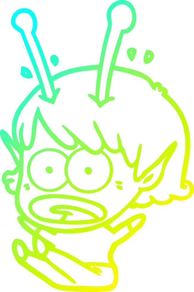 cold gradient line drawing cartoon shocked alien girl vector