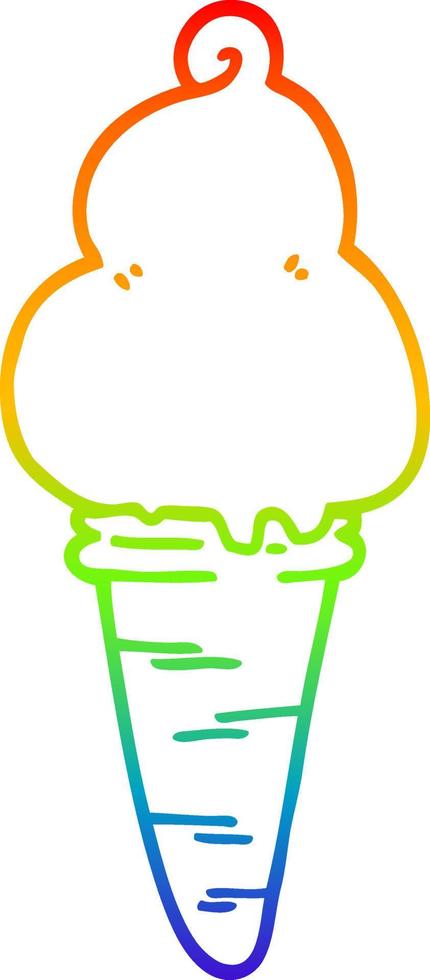 helado de dibujos animados de dibujo de línea de gradiente de arco iris vector