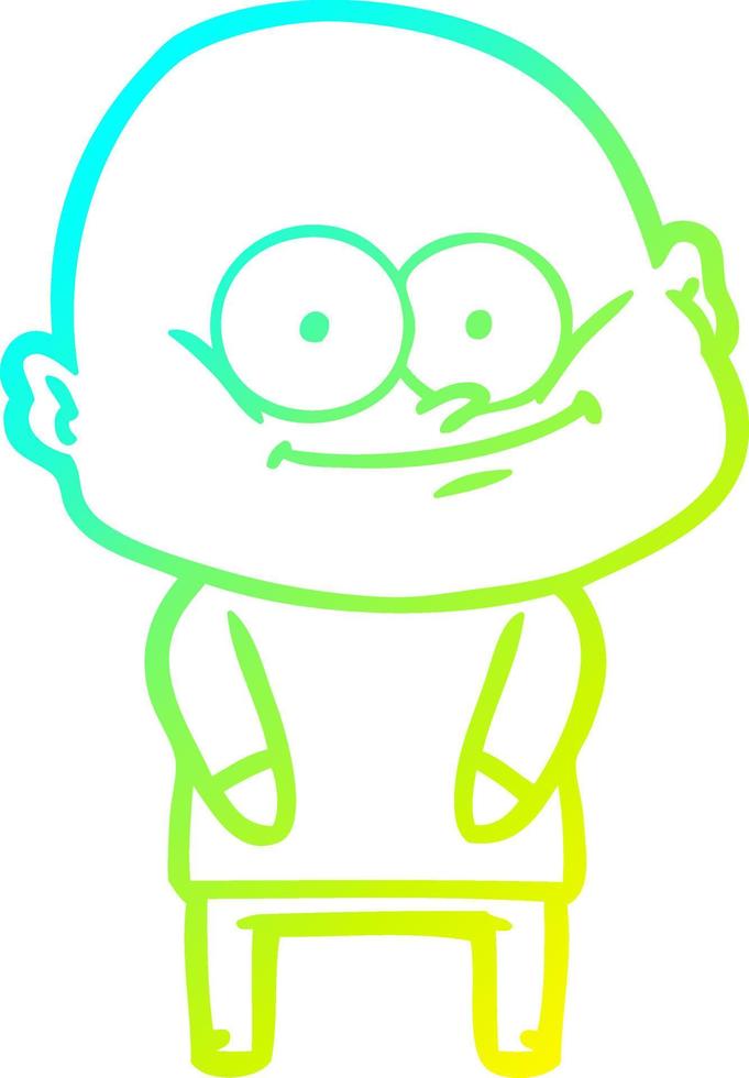 cold gradient line drawing cartoon bald man staring vector